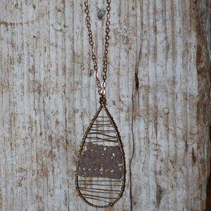 NEW Gold-Plated Teardrop Pendant w Wired Light Grey Crystals on 30"+ Necklace
